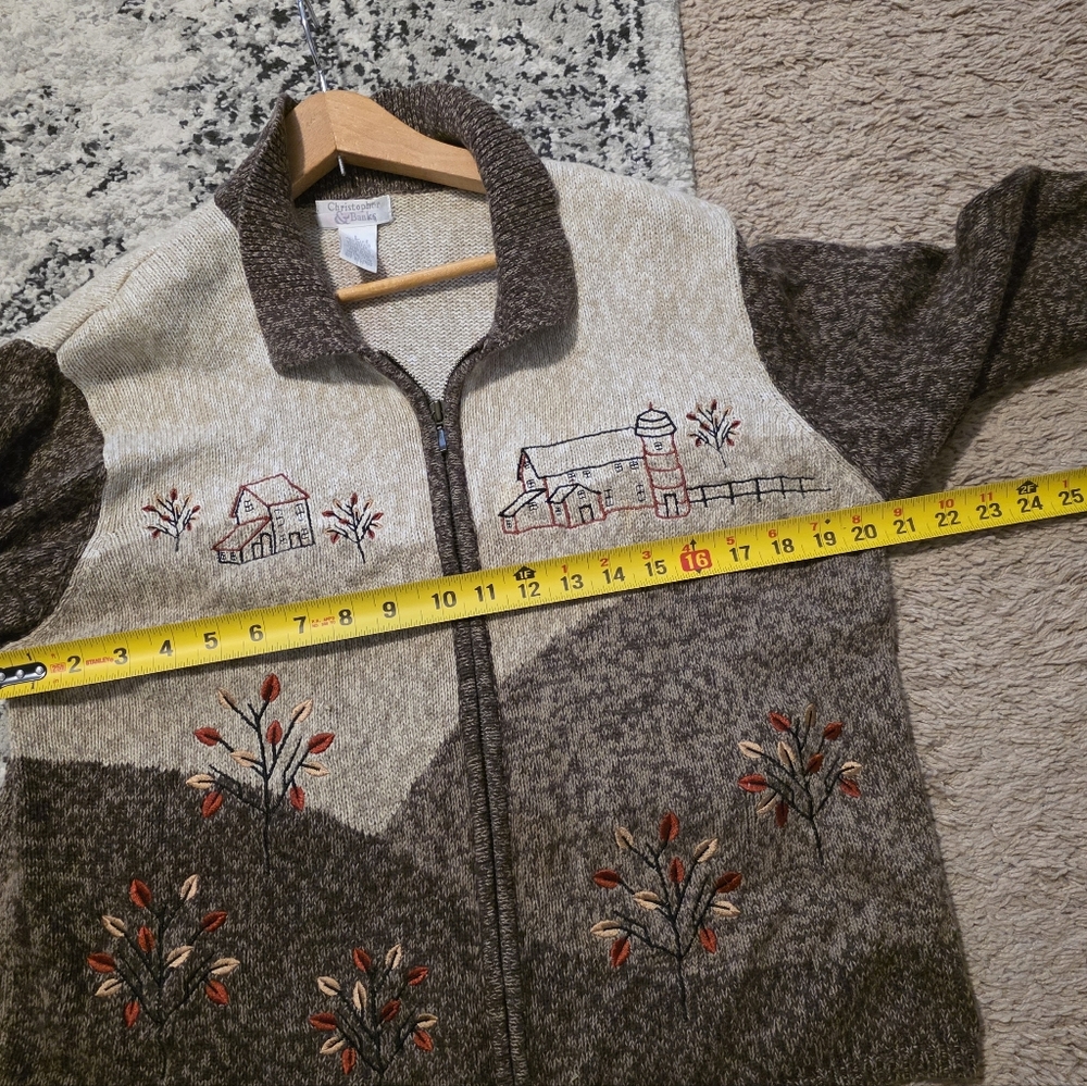 Vintage 90s Knit Zip Sweater Cottage Core Western Chic Wmns L Christopher Banks - Picture 5 of 7